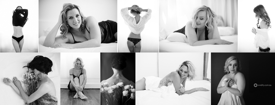collage of various women in boudoir style photos